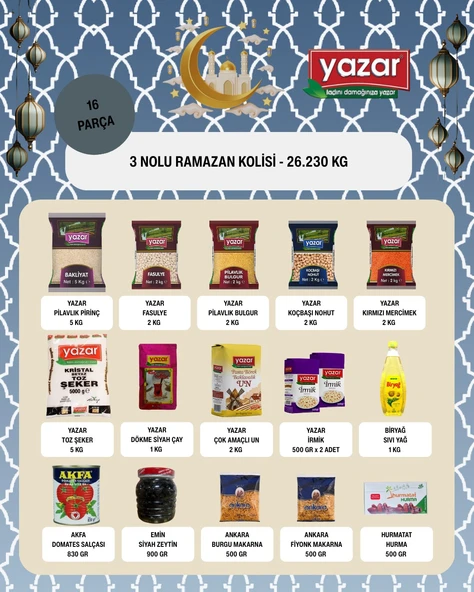 Yazar Ramazan Paketi (3) (Kolisi) 16 Parça 26,230 kg ürün görseli 1