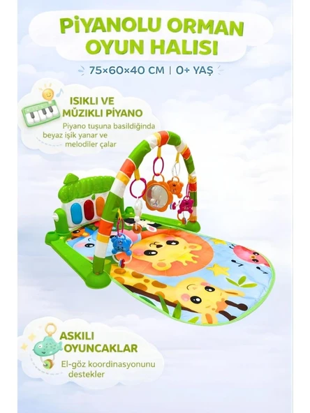Piyanolu Orman Desenli Bebek Oyun Halısı – 0+ Ay, Hayvan Figürlü Işıklı ve Müzikli Gelişim Matı ürün görseli 1