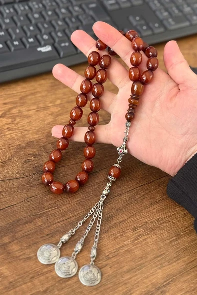 Ağa Boy Kahverengi Sıkma Kehribar Tesbih ürün görseli 1