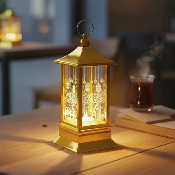 Ramazan Temalı Gold Kare Kubbe LED Lamba ürün görseli 1
