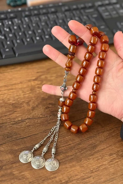 Ağa Boy Kahverengi Sıkma Kehribar Tesbih ürün görseli 1