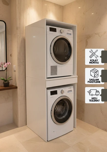 Altay Çamaşır Makinesı Ve Kurutma Makinesi Dolabı Çekmeceli Banyo Dolabı Beyaz ürün görseli 1