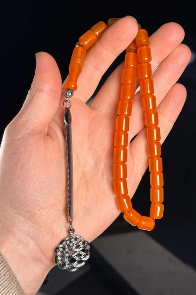 Kesme Metal Kazaz Püsküllü Zar Kehribar Tesbih ürün görseli 1