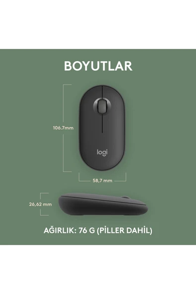 Logitech M350s Pebble 2 Bluetooth Kablosuz Sessiz Kompakt Mouse - Siyah - Resim 9
