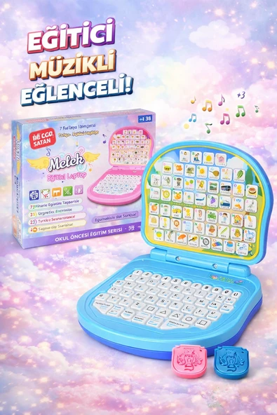 Türkçe İngilizce Melek Eğitici Laptop Sesli, Müzikli, Işıklı Okul Öncesi Eğitici Oyuncak ürün görseli 1
