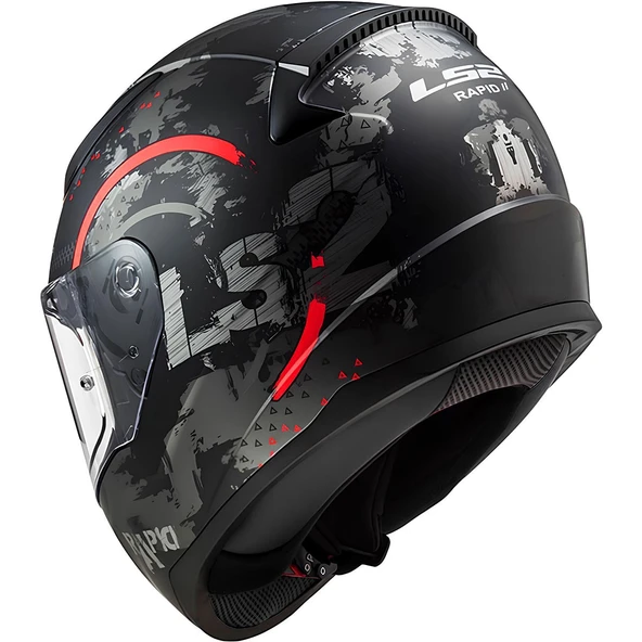 LS2 RAPID 2 CIRCLE MAT SİYAH-KIRMIZI KASK - Resim 3