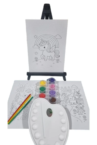Eksiksiz Sanat Başlangıç Seti: 3'lü 18X24 cm Çizimli Plastik Tuval & Şövale Seti ürün görseli 1