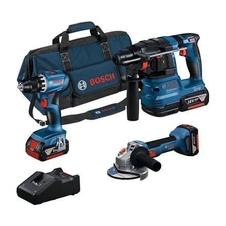 BOSCH PROFESSİONAL GSR 18V-45 + GWS 18V-8 + GBH 18V-22 3X18V 4.0AH AKÜLÜ KOMBO KİT - 0615A5007L ürün görseli 1