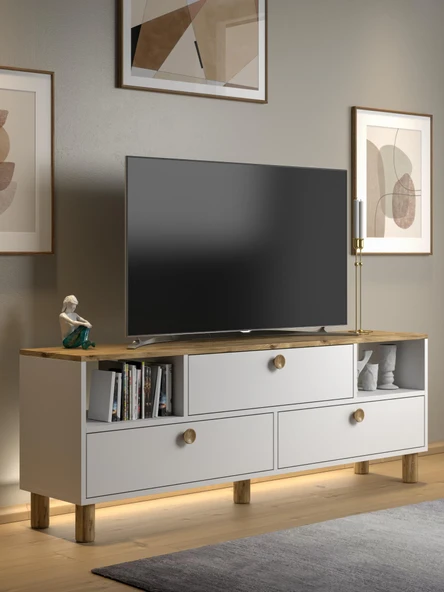 Bohem Mia Ledli Tv Ünitesi - Konsol 3 Kapak 2 Bölme 160 Cm Dolaplı ( 3 Renkli Ledli ) ürün görseli 1