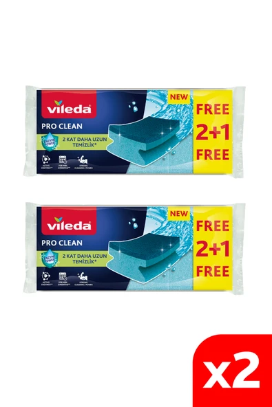Vileda 3'lü Pro Clean Oluklu Bulaşık Süngeri - 2 Paket ürün görseli 1