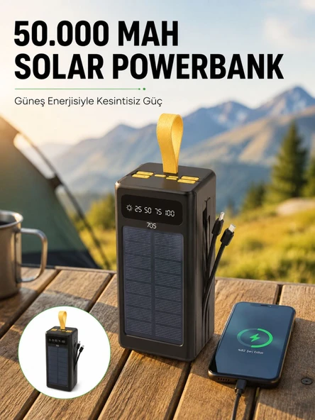 Güneş Enerjili Powerbank Dijital Göstergeli Taşınabilir Güç Kaynağı ürün görseli 1
