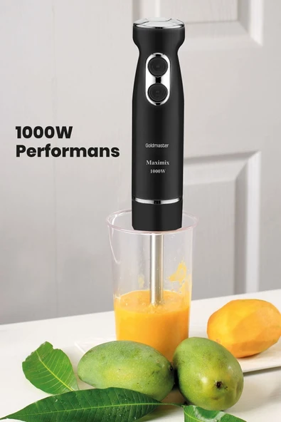 GOLDMASTER Maximix Siyah 1000 Watt 4 Bıçaklı Paslanmaz Çelik Turbo Hız Ayarlı El Blender ürün görseli 1