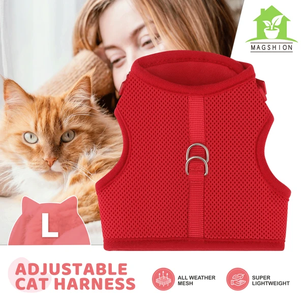 Büyük Boy Kedi İçin Kaçmaya Karşı Korumalı Yumuşak Fileli Ayarlanabilir Yürüyüş Tasması Kırmızı Renk ürün görseli 1