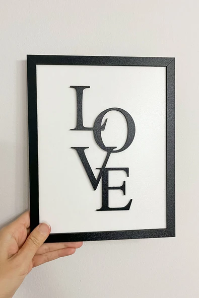 Ahşap Çerçeveli 2 Katmanlı Love Yazılı MDF Duvar Tablosu Siyah | 25x20 cm ürün görseli 1