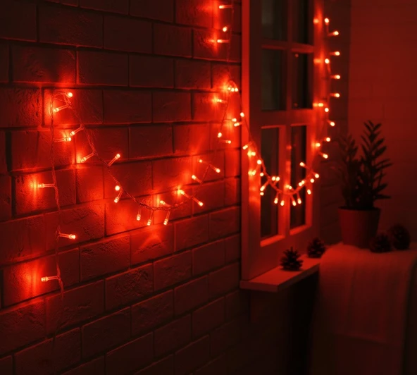 Damla Uçlu Kırmızı Dekoratif Işık 10 Metre 100 LED ürün görseli 1