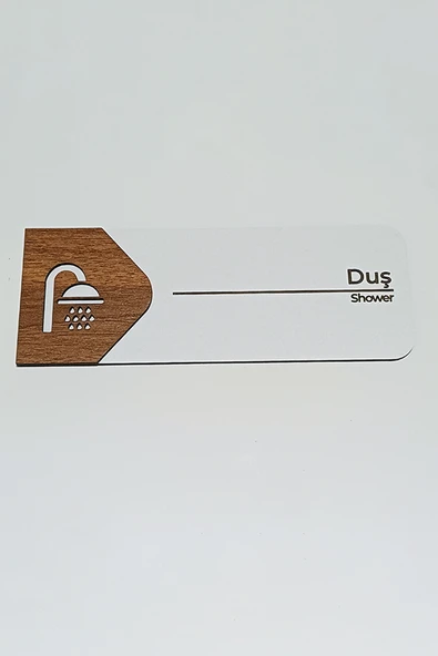 Duş Kapı Tabelası | MDF Yönlendirme Levhası | 19x7 cm ürün görseli 1