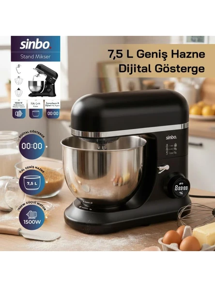 Sinbo SMX-2773 Dijital Ekranlı Zaman Ayarlı Stand Mikser 7.5 Litre 1500W ürün görseli 1