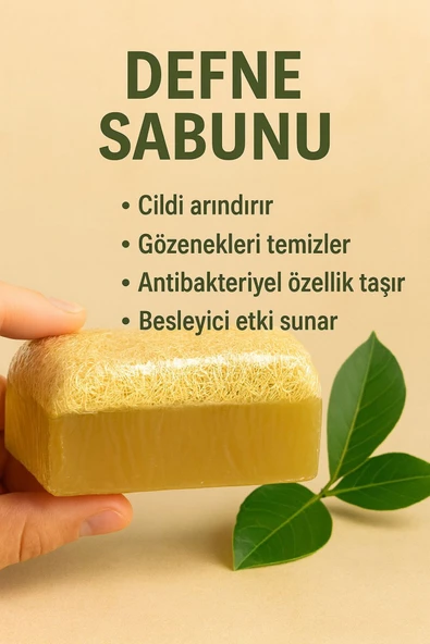 Doğal El Yapımı Kabak Lifli Defne Özlü Sabun ürün görseli 1
