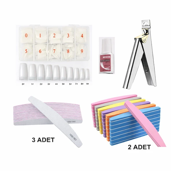 Protez Tırnak Seti – 500’lü Kemik Tips+Metal Tips Makası+Tips Yapıştırıcı+Törpü & Buffer Seti ürün görseli 1