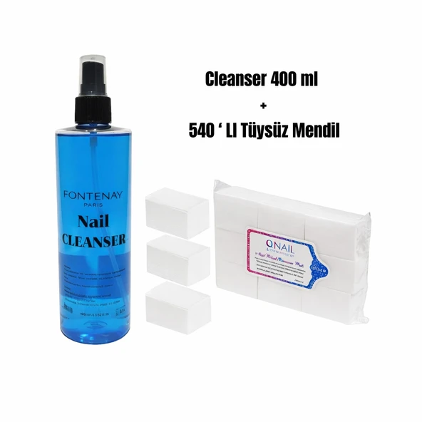 Nail Cleanser 400 ml + 540’lı Tüysüz Mendil Seti | Jel & Protez Tırnak Temizleyici ürün görseli 1