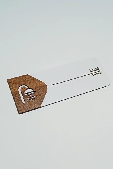Duş Kapı Tabelası | MDF Yönlendirme Levhası | 19x7 cm - Resim 2