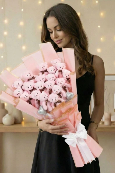 Sevgililer Günü’ne Özel: Deluxe 65 cm Dev Peluş Ayıcık Buketi – Pembe ürün görseli 1