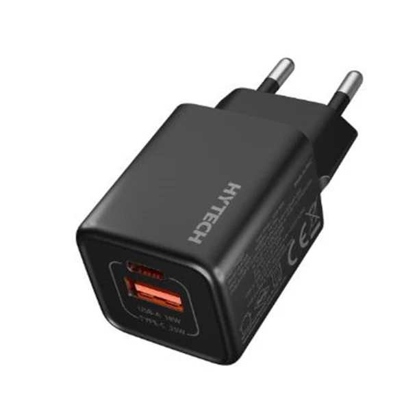 Hytech HY-XEG35 Type USB-C 35W PD + 18W USB QC 3.0 GAN PD-PPS Siyah Hızlı Ev Şarj Adaptörü ürün görseli 1