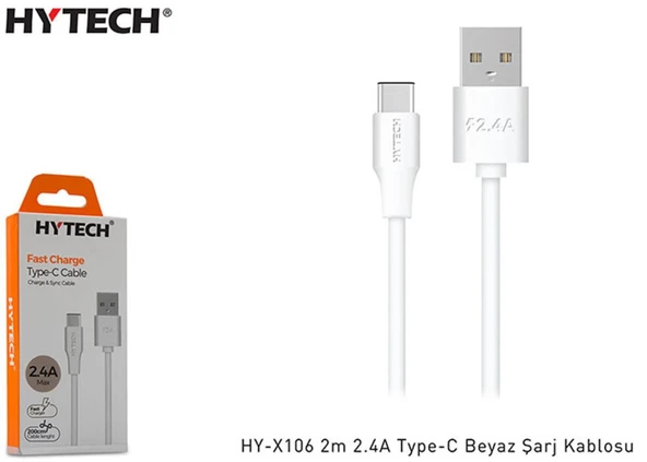 Hytech HY-X106 2m 2.4A Type-C Beyaz Şarj Kablosu ürün görseli 1