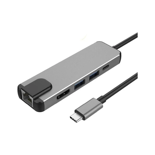 TAPLIN Type-C To 4K HDMI Hub 5in1 RJ45 Lan 2 x USB 3.0 Type-C Port ürün görseli 1