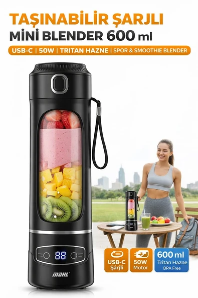 12 Bıçaklı 304 Paslanmaz Çelik Taşınabilir Şarjlı Mini Blender 600 ml Çok Amaçlı Smoothie Blender ürün görseli 1