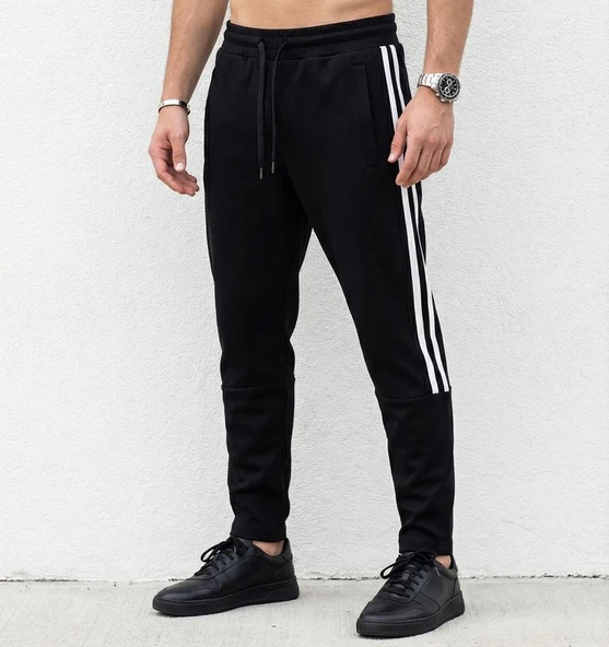 Erkek Slim Fit Pamuklu Eşofman Altı Yan Şerit Detaylı Günlük ürün görseli 1