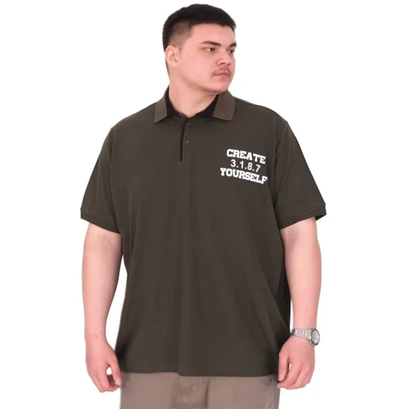 Büyük Beden Erkek T-Shirt Polo Yaka YOURSELF 25310 Haki ürün görseli 1