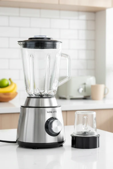 Sokany 2’si 1 Arada Kristal Cam Hazneli Blender & Öğütücü Seti – SK-155 ürün görseli 1