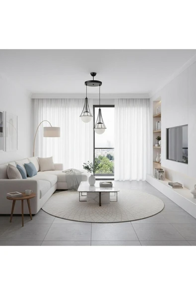 Elizim Home Lighting Lilyum 2'li beyaz cam'lı sarkıt avize ürün görseli 1