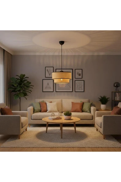 Elizim Home Lighting Hasır görünümlü lüx abajur sarkıt avize ürün görseli 1