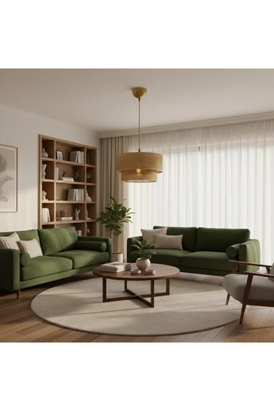 Elizim Home Lighting Hasır görünümlü lüx abajur sarkıt avize ürün görseli 1