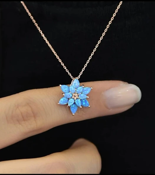 Opal Taşlı Yaşam Çiçeği Gümüş Kolye ürün görseli 1