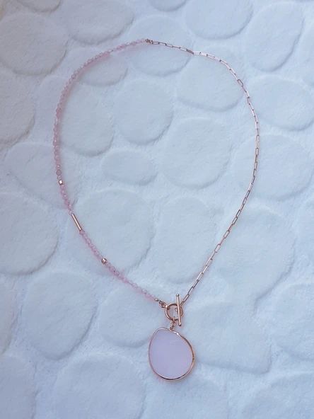 Pembe Kuvars İtalyan Zincir Gümüş Kolye ürün görseli 1