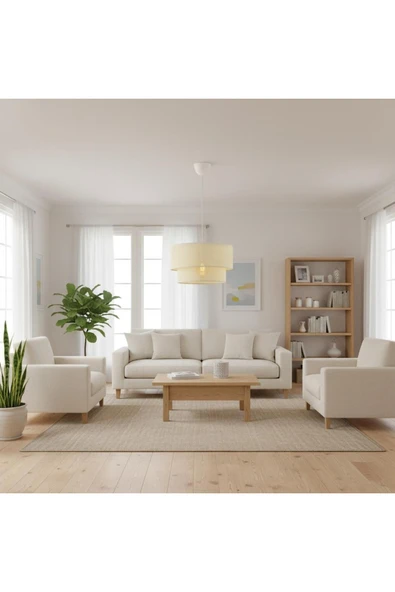 Elizim Home Lighting Hasır görünümlü lüx abajur sarkıt avize ürün görseli 1