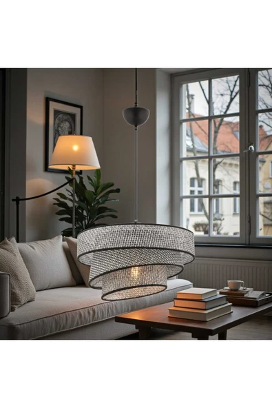Elizim Home Lighting Hasır görünümlü abajur sarkıt avize ürün görseli 1