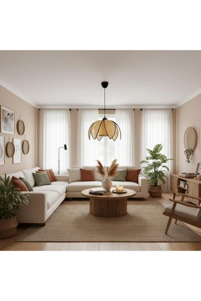 Elizim Home Lighting Hasır görünümlü yaprak abajur sarkıt avize ürün görseli 1