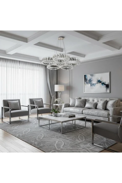Elizim Home Lighting Janti kristal taşlı krom ledli avize ürün görseli 1