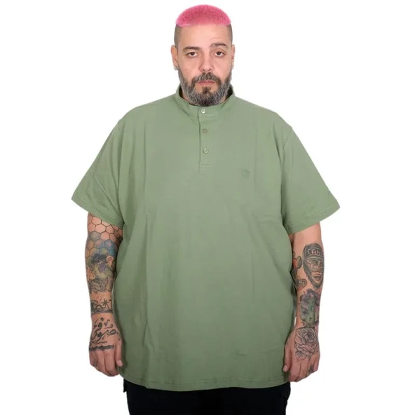 Büyük Beden Erkek Tişört Düğmeli Hakim Yaka T-Shirt U24339 Çağla ürün görseli 1