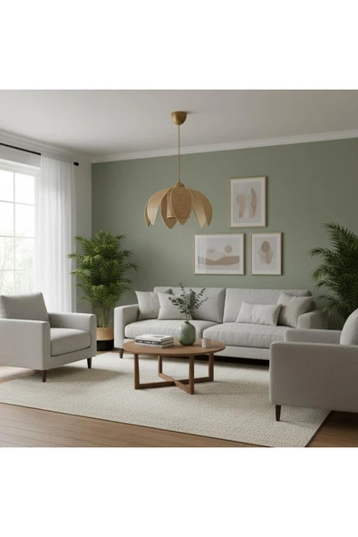 Elizim Home Lighting Hasır görünümlü yaprak abajur sarkıt avize ürün görseli 1