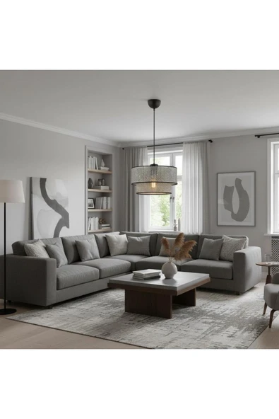 Elizim Home Lighting Hasır görünümlü lüx abajur sarkıt avize ürün görseli 1