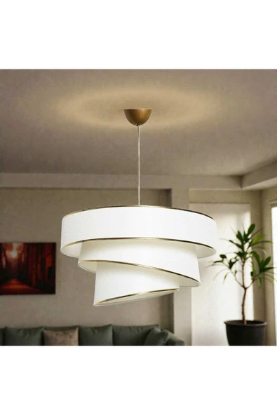 Elizim Home Lighting Pasta 3 katlı beyaz gold abajur sarkıt avize ürün görseli 1