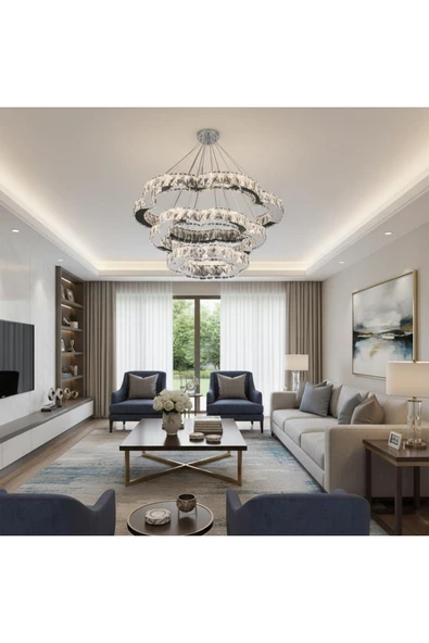 Elizim Home Lighting Castra kristal taşlı ledli krom avize ürün görseli 1