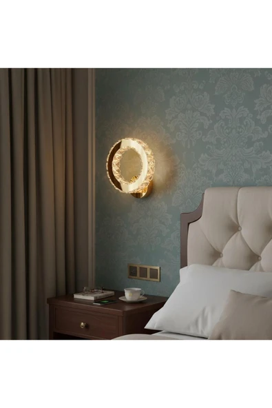 Elizim Home Lighting Halka kristal taşlı gold ledli aplik ürün görseli 1