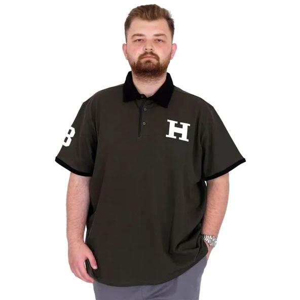 Büyük Beden Erkek T-Shirt Polo Yaka H BROUDED U25312 Haki ürün görseli 1