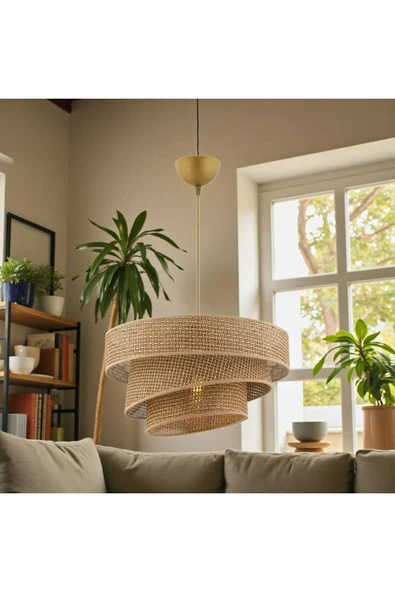 Elizim Home Lighting Hasır görünümlü abajur sarkıt avize ürün görseli 1